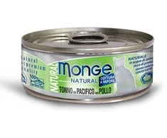 Monge konservai pašaras katėms su tuno ir vištienos gabalėliais savo sultyse 80g
