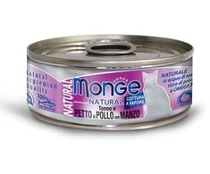 Monge kons.pašaras katėms su tuno, vištienos ir jautienos gabalėliais savo sultyse 80g