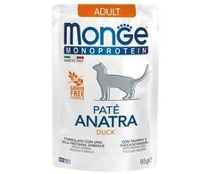 Monge Monoprotein Adult begrūdis konservuotas pašaras katėms su antiena 85g