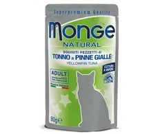 Monge Natural konservai pašaras suaugusioms katėms, geltonpelekio tuno kąsneliai želėje 80g