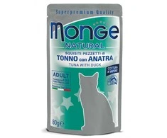 Monge Natural konservai pašaras suaugusioms katėms tuno kąsneliai su antiena želėje 80g