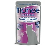 Monge Natural konservai pašaras suaugusioms katėms, tunas ir jautiena 80g