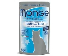 Monge Natural konservai pašaras suaugusioms katėms tuno kąsneliai su ančiuviais želėje 80g