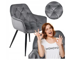 Monovo Dygsniuota kėdė svetainei Valgomojo Glamour Minkštas pilkas veliūras BLER