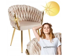 Monovo Glamour kėdė, austa aksomu, smėlio spalvos, apmušta auksine ROSA spalva svetainei