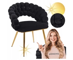 Monovo Glamour Veliūrinė kėdė svetainei valgomajam Juodas Gold Legs Velvet BUBBLE