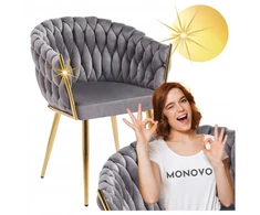 Monovo Minkšta kėdė, pinta su Velvet Glamour Pilkas Velvet Golden Legs ROSA