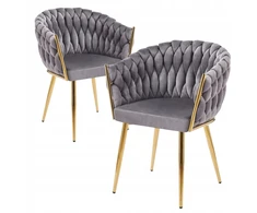 Monovo Minkšta kėdė, pinta su Velvet Glamour Pilkas Velvet Golden Legs ROSA