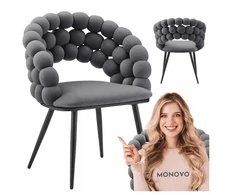 Monovo Minkšta kėdė, skirta svetainei valgomajam Loft braided veliūrinis pilkas BUBBLE