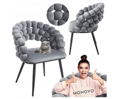 Monovo Moderni veliūrinė kėdė su porankiais svetainei valgomajam Pilka BUBLI