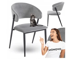Monovo Moderni veliūrinė kėdė valgomajam, virtuvės svetainei, pilkas metalas TESSA