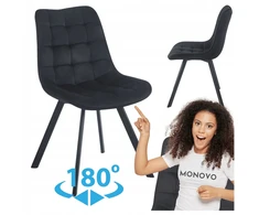 Monovo Pasukama dygsniuota aksominė juoda loft COCO valgomojo kėdė