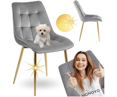 Monovo Pilka minkšta veliūrinė kėdė su auksinėmis kojomis Glamour Pilka CHIC