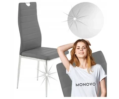 Monovo Pilka odinė virtuvės valgomojo kėdė su moderniomis metalinėmis kojomis LARO