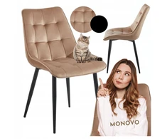 Monovo Veliūrinė kėdė valgomajam, virtuvės svetainei, moderniam palėpėje, smėlio spalvos CHIC