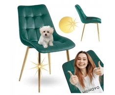 Monovo Žalia dygsniuota veliūrinė kėdė svetainei valgomajam Glamour Gold Legs CHIC