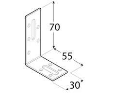 Montavimo kampas, 70x55x30x2,0mm, cinkuotas