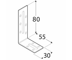 Montavimo kampas, 80x55x30x2,0mm, cinkuotas