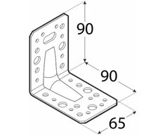 Montavimo kampas, 90x90x65x2,0mm, sustiprintas, cinkuotas