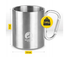 Mountain Goat Plieninis turistinis puodelis su karabinu Camping Camping Bushcraft 350ml