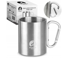 Mountain Goat Plieninis turistinis puodelis su karabinu Camping Camping Bushcraft 350ml