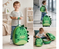 Mpmax DINOSAUR 3D LED KELIONINIS LAGAMINIŲ RINKINYS VAIKŲ BAGAŽUI ANT RATŲ KUPRINĖS
