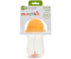 Munchkin naujoviškas gurkšnelių puodelis su pasvertu šiaudeliu, Oranžinis 296ml