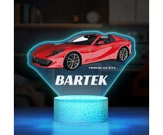 Murrano Lampka Nocna LED 3D su Imieniem Samochód Ferrari 812 dla Dziecka Nastolatka
