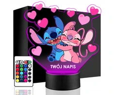 Murrano Naktinė lempa LED Lilo i Stich Angel 3D + Pultas prezent dziecka URODZINY