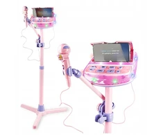 Music Express KARAOKĖS RINKINYS VAIKAMS MIKROFONUI + REGULIUOJAMAS STOVAS MP3 EFEKTAI GARSAI