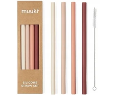 MUUKI SILIKONINIŲ ŠIAUDŲ RINKINYS IŠ 4 + SPALVOTŲ ŠIAUDŲ VALYMO RINKINYS 720 ML