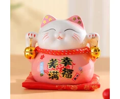 Myhomelife Skarbonka szczęścia porcelanowa Maneki Neko na poduszce 9,5cm rožinė