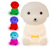 NAKTINIS LEMPAS VAIKAMS ŠUNYS MINKŠTAS SPALVOTAS RGB LED USB SILIKONAS