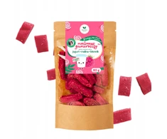 Naturalnie Zdrowi RASPBERRY Gumirolls su skaidulomis 80g, tirpios jogurtinės gumos be cukraus