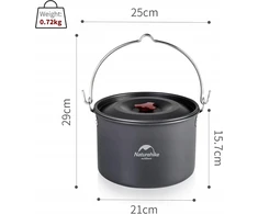 Naturehike NEŠIMASIS TURISTINIS PUODAS SU dangteliu 21cm 4000ml 1-6 ŽMONĖMS
