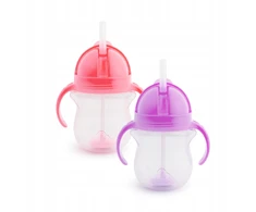 Neišsiliejantis puodelis su pasvertais šiaudeliais Munchkin rožinė/violetinė 207ml 2 vnt