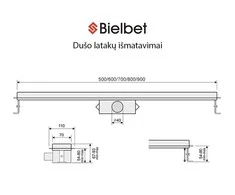 Nerūdijančio plieno dušo latakas BIELBET Tile Insert Brusched, 700 mm