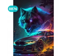 Norimpex Deimantinis siuvinėjimas Mozaika Deimantinis dažymas Automobilis Vilkas Neonai 30x40cm