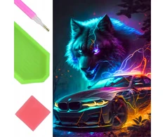 Norimpex Deimantinis siuvinėjimas Mozaika Deimantinis dažymas Automobilis Vilkas Neonai 30x40cm