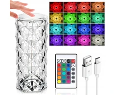 Norimpex KRISTOLINIS LED NAKTINIS LEMPAS USB BATERIJAI NUOTOLINIO NUOTOLINIO LIETIMO PROJEKTORIUS 12 SPALVŲ