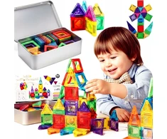 Norimpex Magnetiniai konstrukciniai blokeliai 3D edukacinės plokštės 28 vnt. metalinė dėžutė