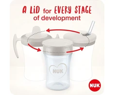 NUK gėrimo mokymosi rinkinys, puodelis + 3 kandikliai