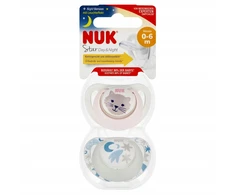 Nuk silikoninis raminamasis čiulptukas 0-6m, 2 vnt., šviečiantis tamsoje