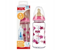 NUK Stiklinis buteliukas 240ml žindukas 0-6m First Choice rožinė 10745122