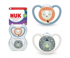 NUK tamsoje šviečiantys čiulptukai Perfect Match Air Night, 18-36 mėn, 2 vnt., įvairių spalvų