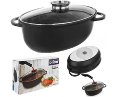Orion KIETOS GRANITINĖS KEPO SKELĖS SU DANGIU, OVALUS PUODAS, 8L, Juodas