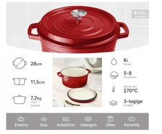 Ottia tradicinis puodas 6 l RAUDONAS