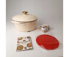 Overmont 26 cm emaliuotas ketaus puodas troškinimui ir kepimui, baltas