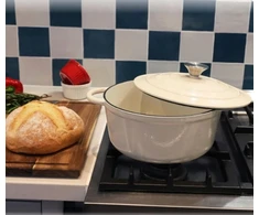 Overmont Emaliuotas ketaus puodas olandiška orkaitė 26 cm 4,7 l indukcinė orkaitės duona