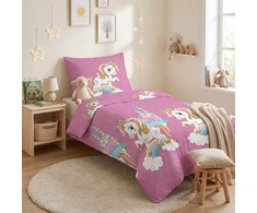 Patalynės komplektas Łóżkoholicy Patalynė 140x200 2 dalių komplektas pagalvės užvalkalas 70x80 satino Maria unicorn